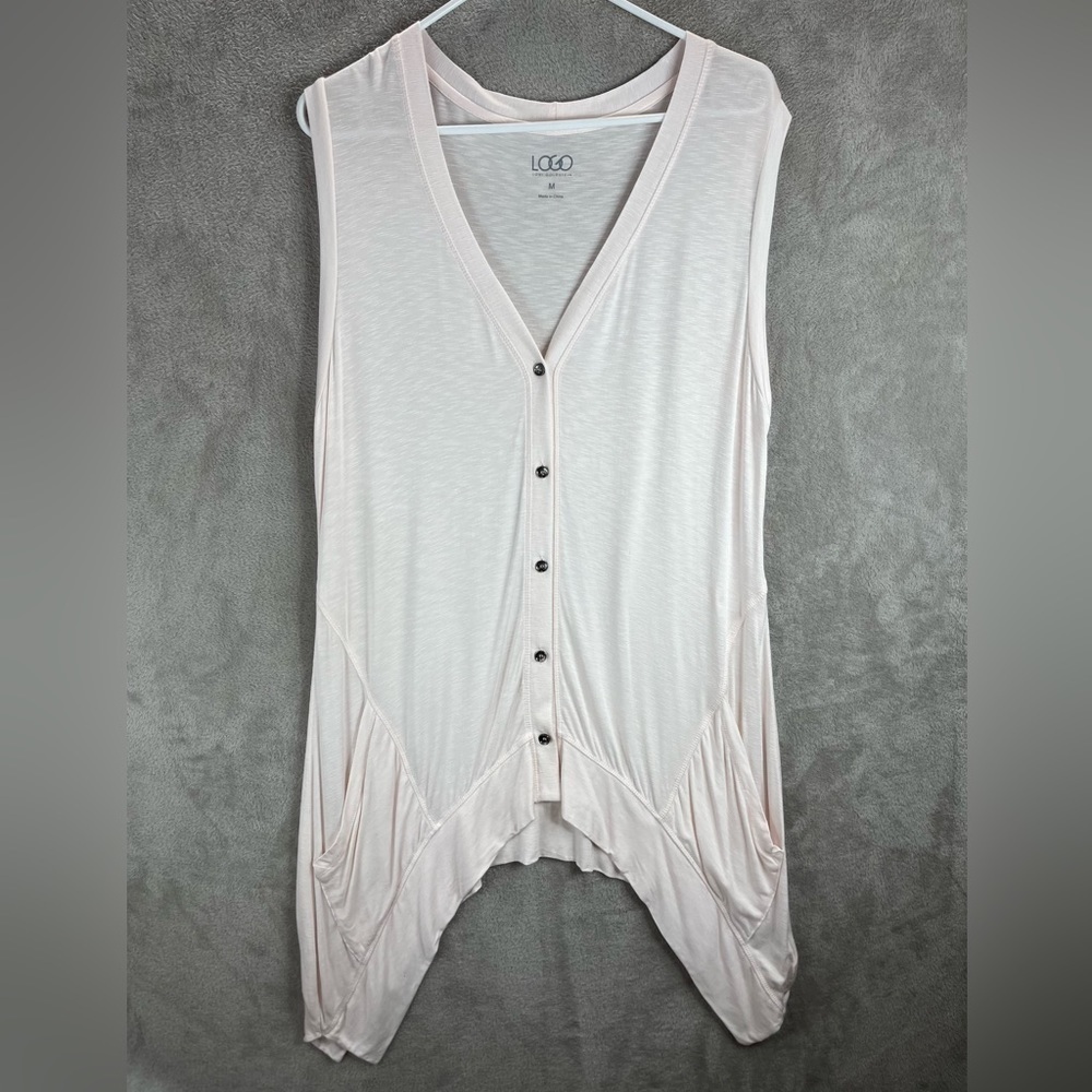 LOGO LORI GOLDSTEIN Pink Button-Up Sleeveless Cardigan w/ Pockets Medium